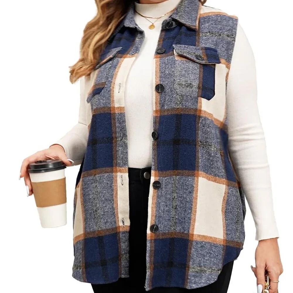 🍂 NWT Plaid Flannel Longline Vest Shacket Plus Size (Fits like 2XL) 🍂 - Picture 3 of 6
